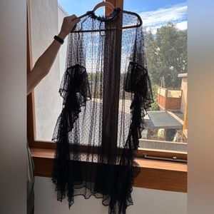 Free People sheer tulle black polka dot kaftan